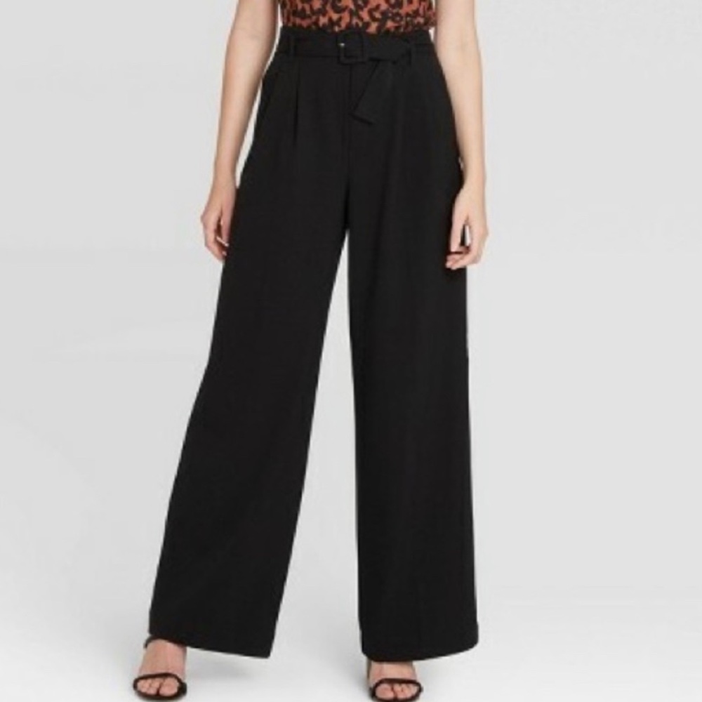 Womens Black Wide Leg Pleated Lounge Dress Pants